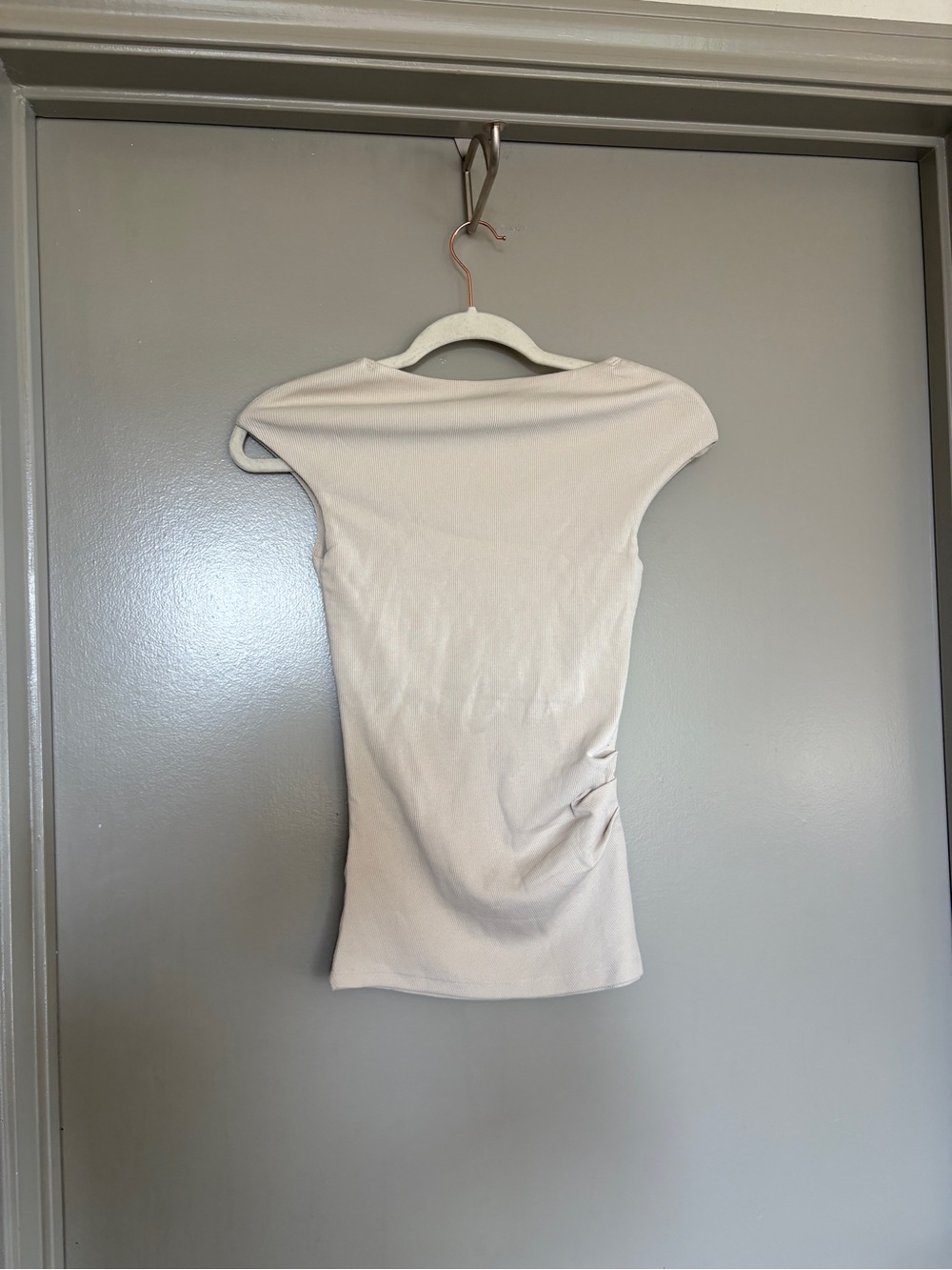 Zara Cream Cap-Sleeve Ribbed Tee - NWT - Picture 7 of 7